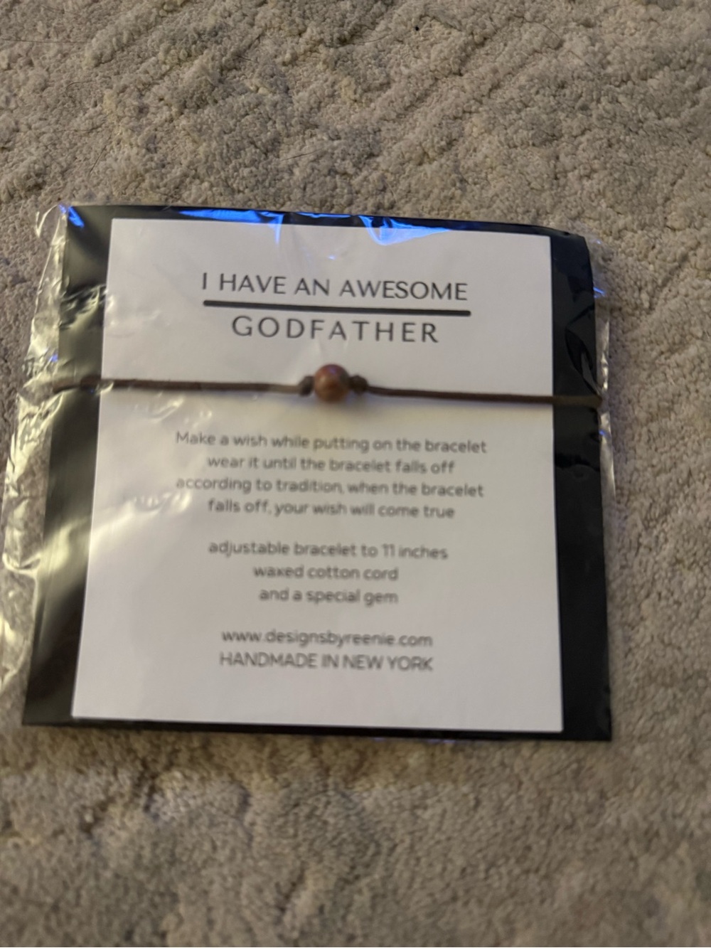 Brand New "I Have an Awesome Godfather" Brown Waxed Cotton Cord Bracelet
